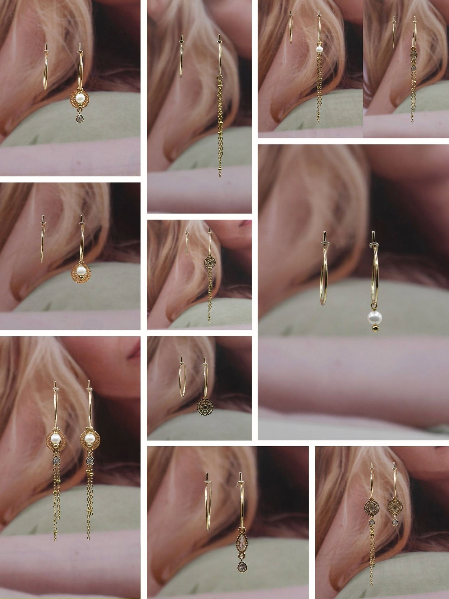 Bijoux personnalisables boucles oreilles à composer , un support créole 8 éléments à ajouter selon vos envies