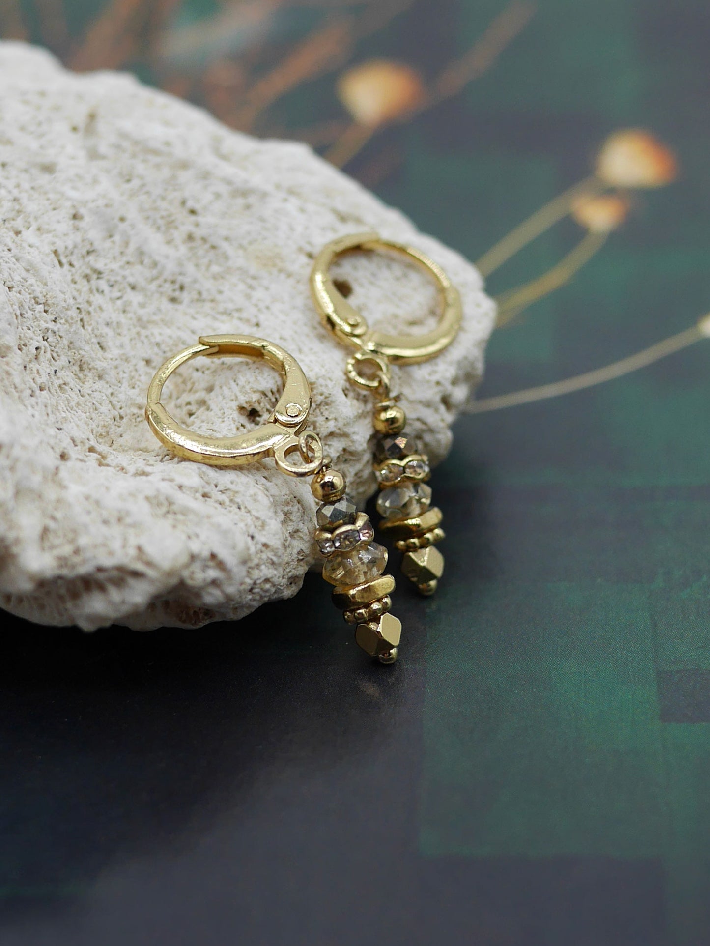 Boucles d'oreilles mini créole Citrine Pyrite - L 'éclat Doré