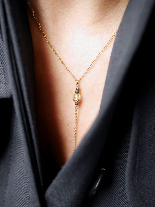 Collier cravate pierres pyrite et citrine