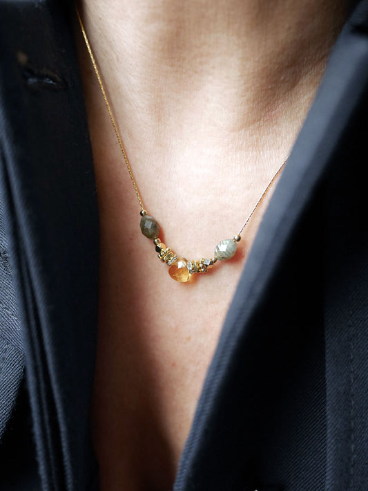 Collier fin en labradorite et citrine - L 'éclat doré