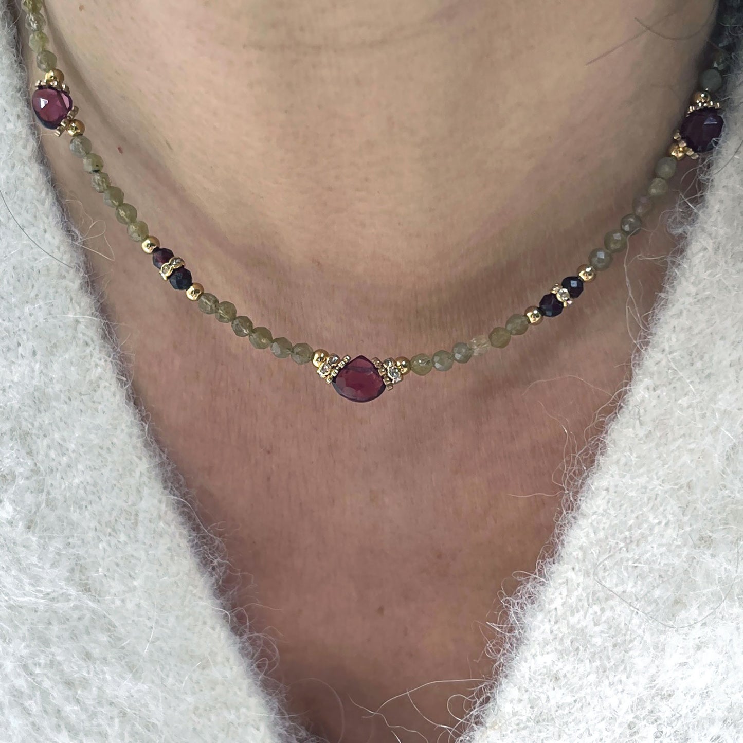 Collier Pépite Tanzanite et Grenat