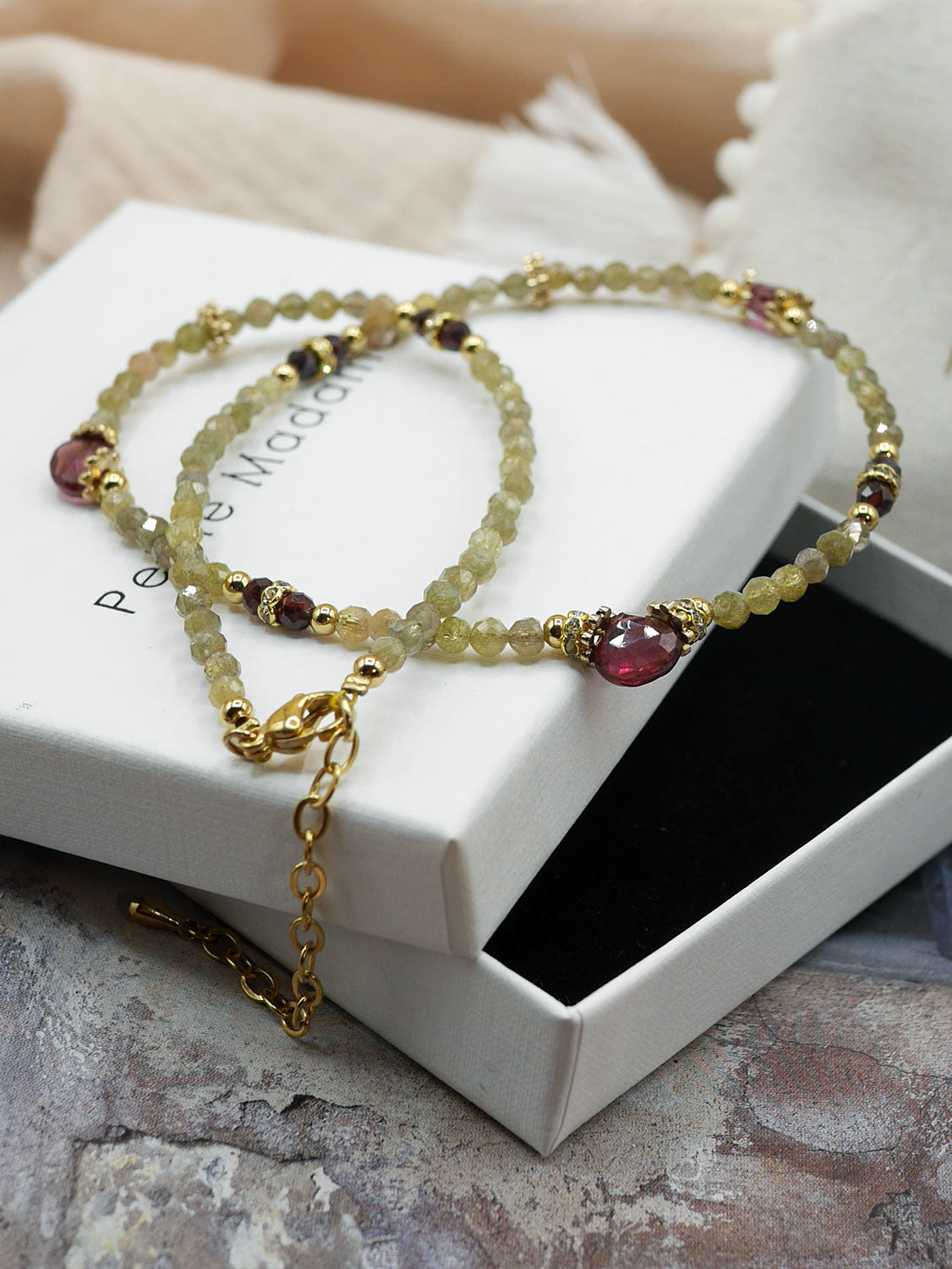 Collier Pépite Tanzanite et Grenat