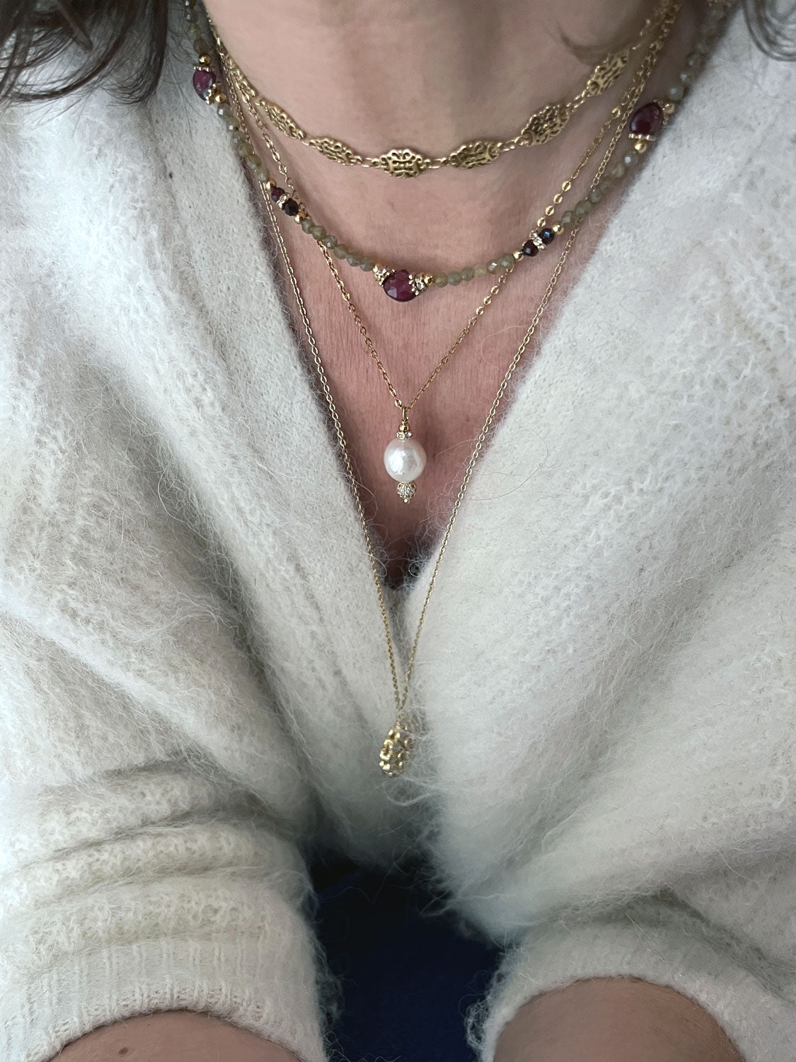 Collier Pépite Tanzanite et Grenat