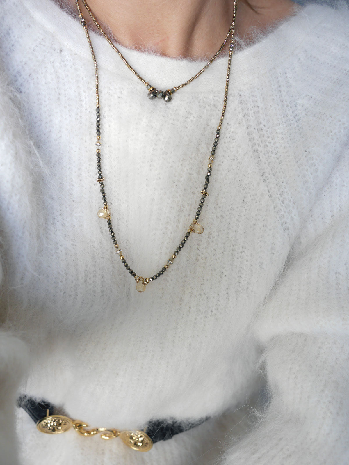 Collier briolette Pyrite