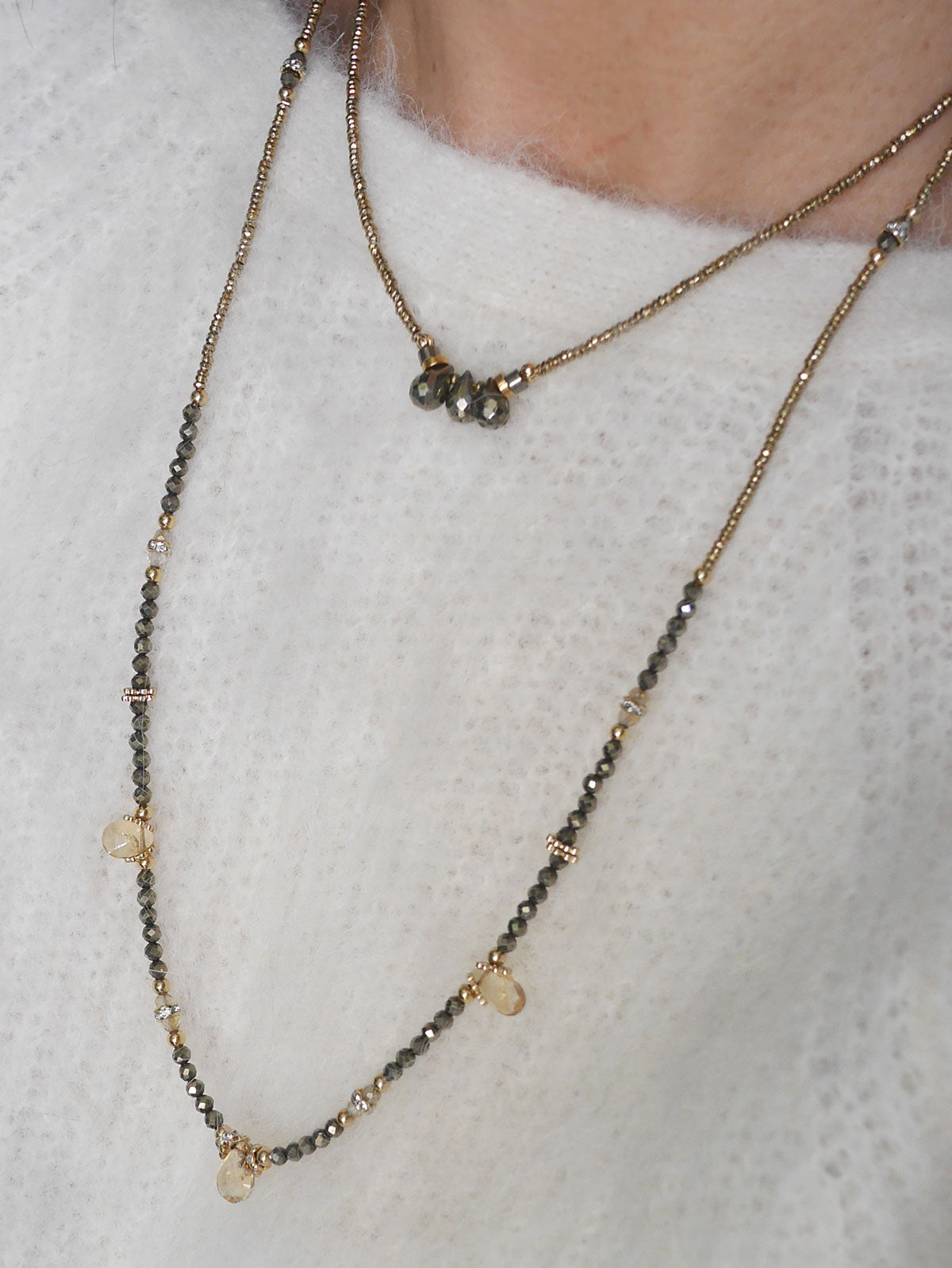 Collier briolette Pyrite