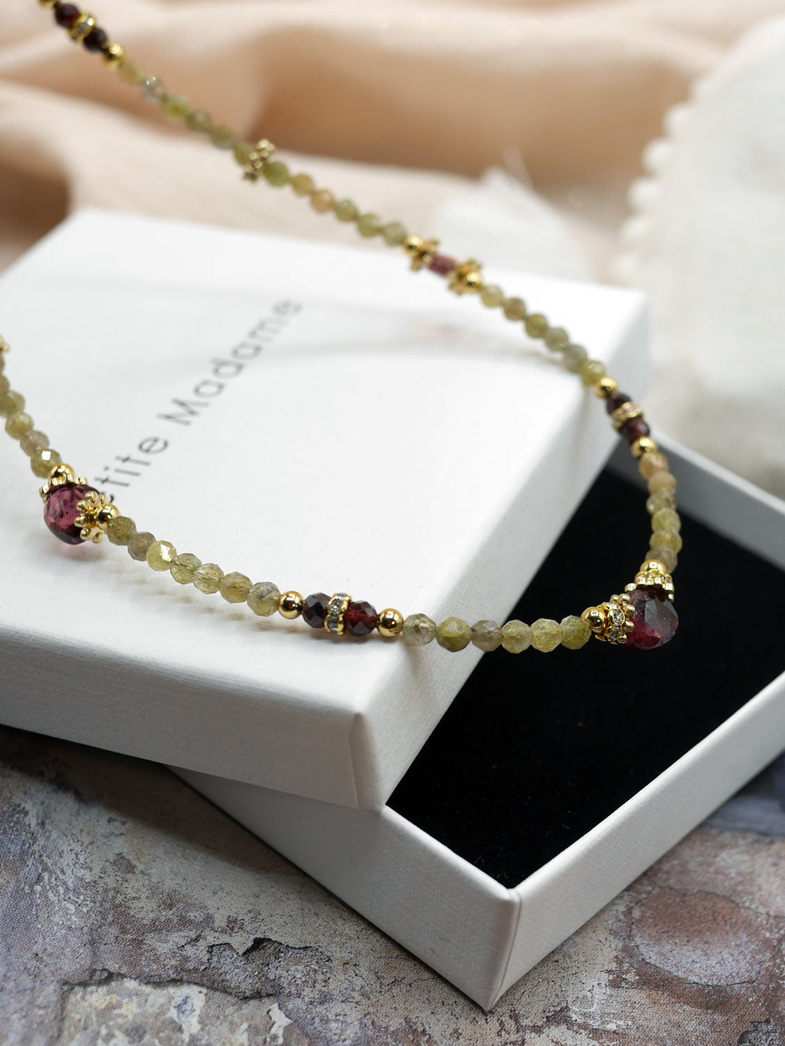 Collier Pépite Tanzanite et Grenat