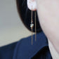 Boucles oreilles pendantes chaine traversante ajustable dorée or 24k fait main Petite Madame