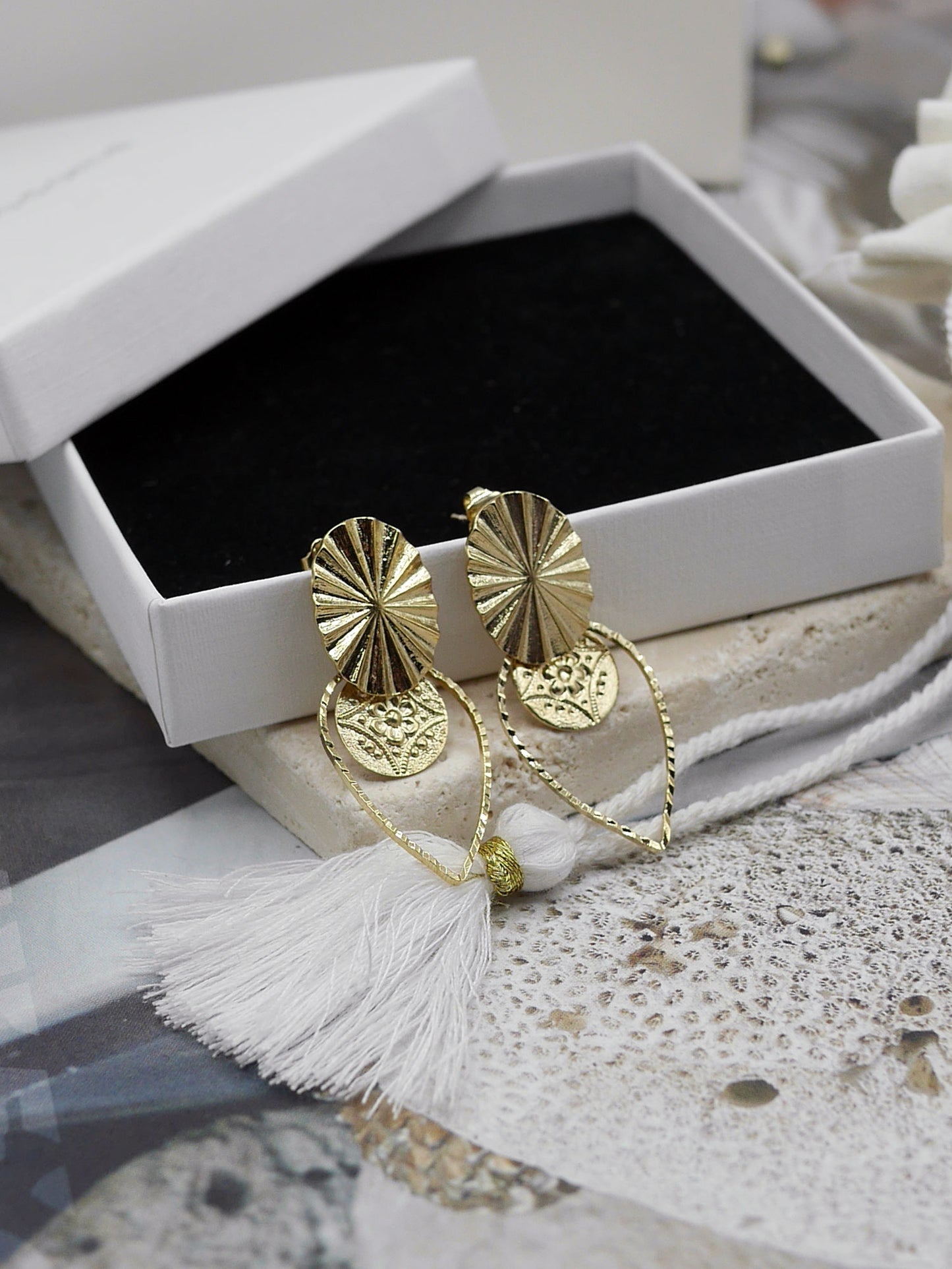 Boucles oreilles Zellige – Laiton doré 24k – Fait main Guérande