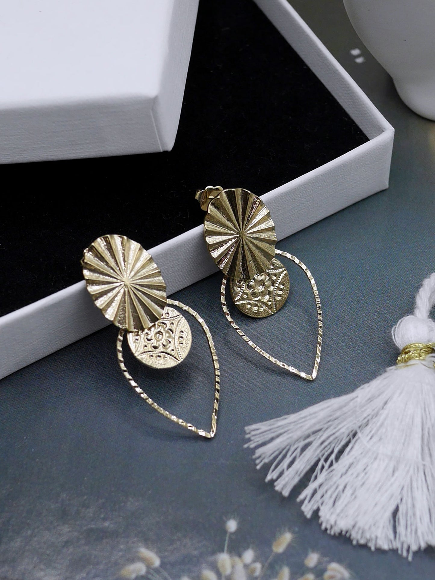 Boucles oreilles Zellige – Laiton doré 24k – Fait main Guérande