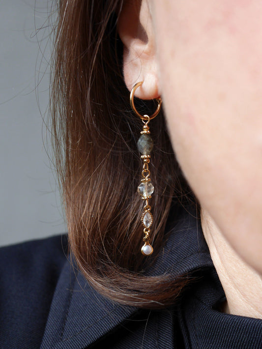 Boucles oreilles pendantes suspension pierres labradorite et citrine